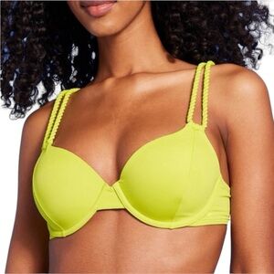 SHADE & SHORE - Women’s Lightly Lined Twist Strap Bikini Top Neon Yellow 32B